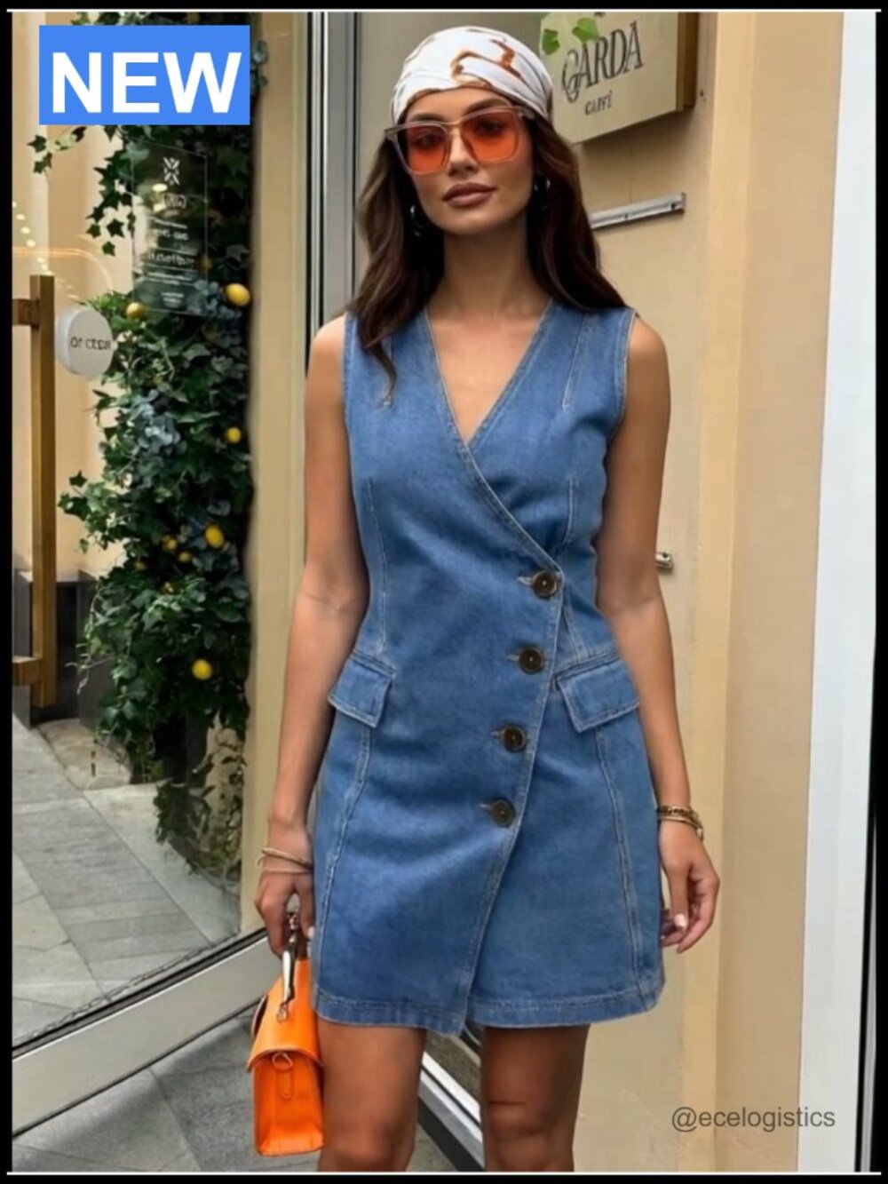Sleeveless V-Neck A-Line Casual Mini Denim Dress Women Summer Jean - Picture 7 of 7